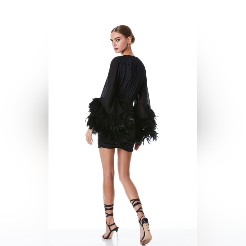 ALICE + OLIVIA JOETTE FEATHER TRIM SLEEVE MINI DRESS SIZE 2 NWT $895 - Picture 8 of 16